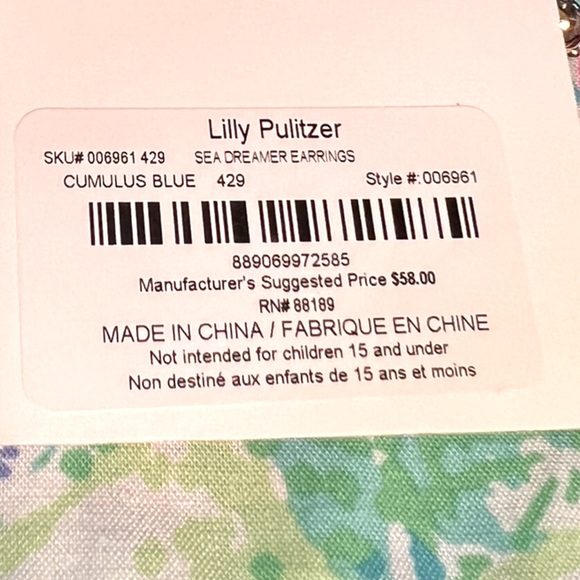 Lilly Pulitzer NWT Sea Dreamer Cumulus Blue Gold Tone Dangle Earrings (J025) - Picture 8 of 8